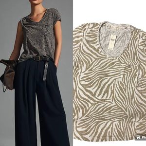 Anthropologie Tops Anthropologie T.La Zebra Print Pocket V-Neck Short Sl…